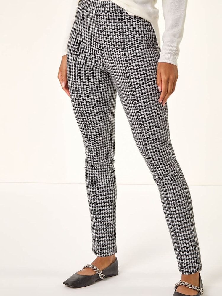 Roman Black Check Print Ponte Slim Leg Trousers - Image 1 of 5
