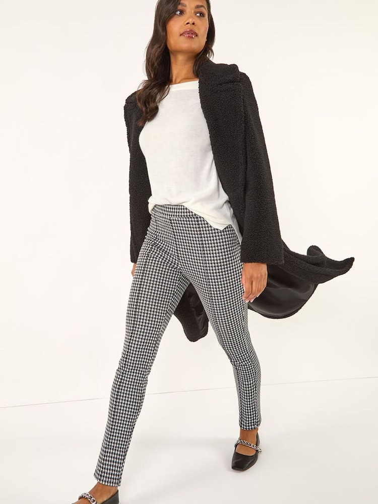 Roman Black Check Print Ponte Slim Leg Trousers - Image 2 of 5