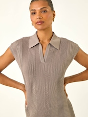 Roman Natural Textured Zig Zag Knit Midi Dress - Image 4 of 5