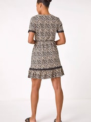 Roman Natural Animal Print Embroidered Short Dress - Image 3 of 5