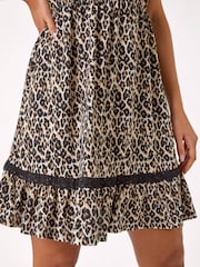 Roman Natural Animal Print Embroidered Short Dress - Image 5 of 5