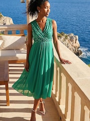 Roman Green Embellished Beaded V-Neck Maxi Dress - Image 1 of 4