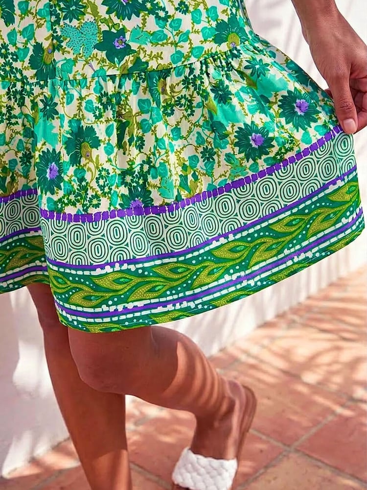 Roman Green Floral Print Border Smock Dress - Image 4 of 4