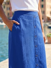 Roman Blue Linen Button Pencil Midi Skirt - Image 4 of 4