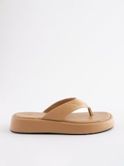Camel Leather Platform Toe Thong Sandals - Image 1 of 4