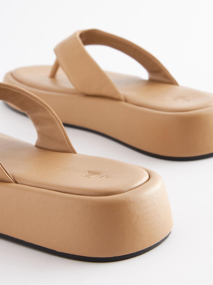 Camel Leather Platform Toe Thong Sandals - Image 2 of 4