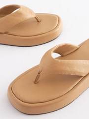 Camel Leather Platform Toe Thong Sandals - Image 3 of 4