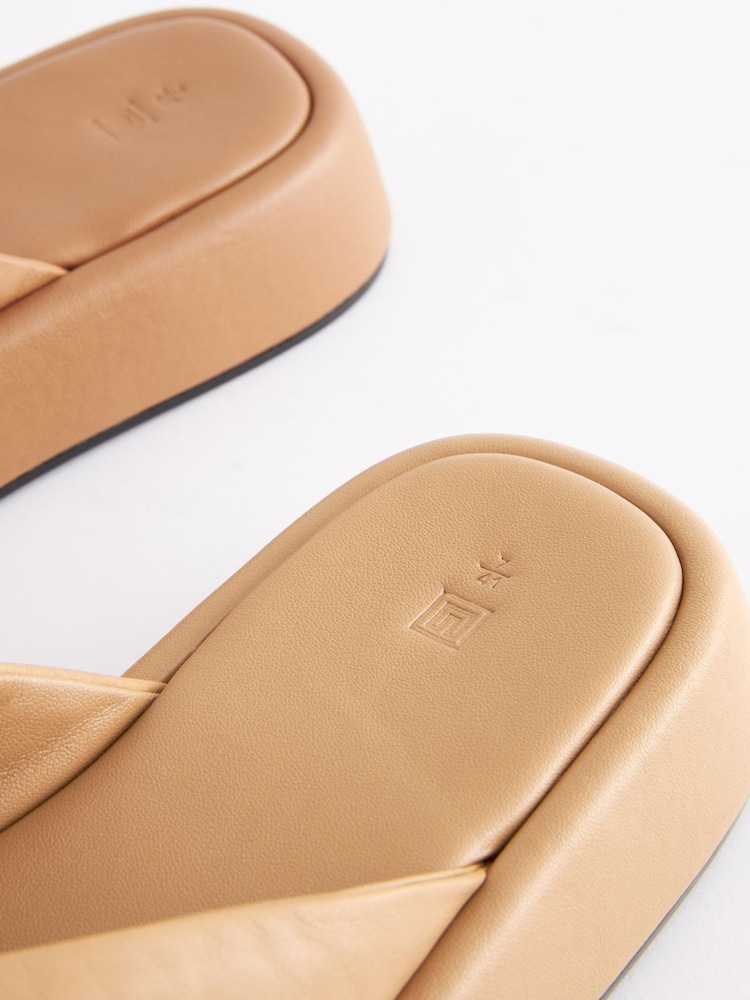 Camel Leather Platform Toe Thong Sandals - Image 4 of 4