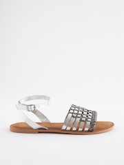 Silver Regular/Wide Fit Forever Comfort® Leather Woven Flat Sandals - Image 3 of 6