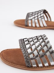 Silver Regular/Wide Fit Forever Comfort® Leather Woven Flat Sandals - Image 4 of 6