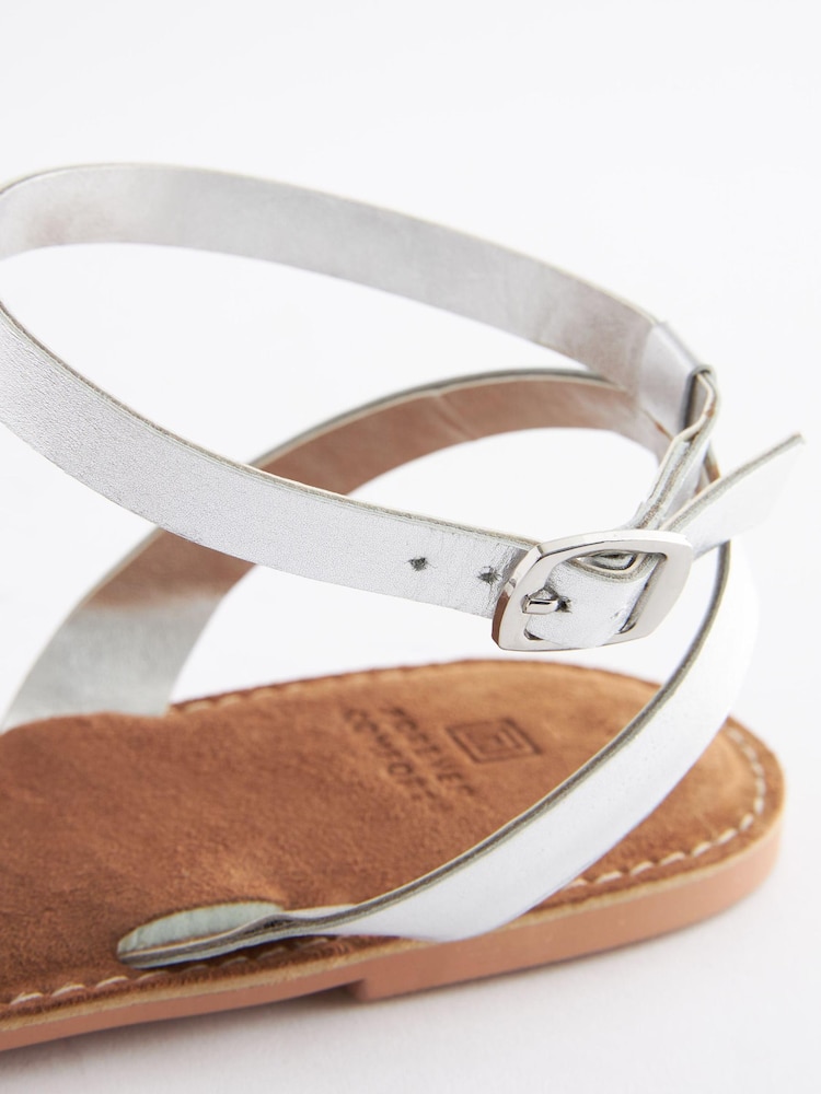Silver Regular/Wide Fit Forever Comfort® Leather Woven Flat Sandals - Image 6 of 6