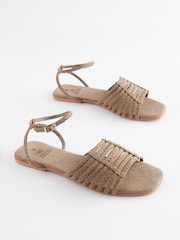 Taupe Brown Regular/Wide Fit Forever Comfort® Leather Plait Sandals - Image 4 of 7