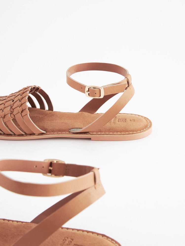 Hellbraun - Forever Comfort® Flache, gewebte Ledersandalen - Bild 6 von 6