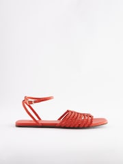 Red Regular/Wide Fit Forever Comfort® Leather Plait Sandals - Image 3 of 7