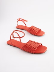 Red Regular/Wide Fit Forever Comfort® Leather Plait Sandals - Image 4 of 7