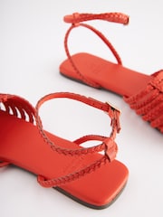 Red Regular/Wide Fit Forever Comfort® Leather Plait Sandals - Image 6 of 7
