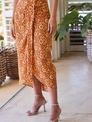 Rust Print Embelished Sparkle 100% Cotton Sarong Midi Skirt - Image 2 of 5