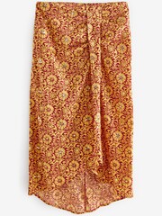 Rust Print Embelished Sparkle 100% Cotton Sarong Midi Skirt - Image 5 of 5