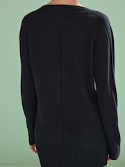 Black Cosy V-Neck Long Sleeve Longline Tunic Jumper - Image 3 of 6