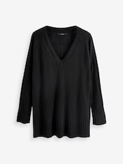 Black Cosy V-Neck Long Sleeve Longline Tunic Jumper - Image 5 of 6