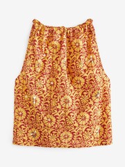 Rust Print Embelished Sparkle 100% Cotton Halter Sleeveless Top - Image 5 of 5