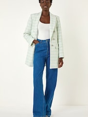 Roman Blue Longline Checkered Boucle Jacket - Image 3 of 5