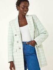 Roman Blue Longline Checkered Boucle Jacket - Image 4 of 5