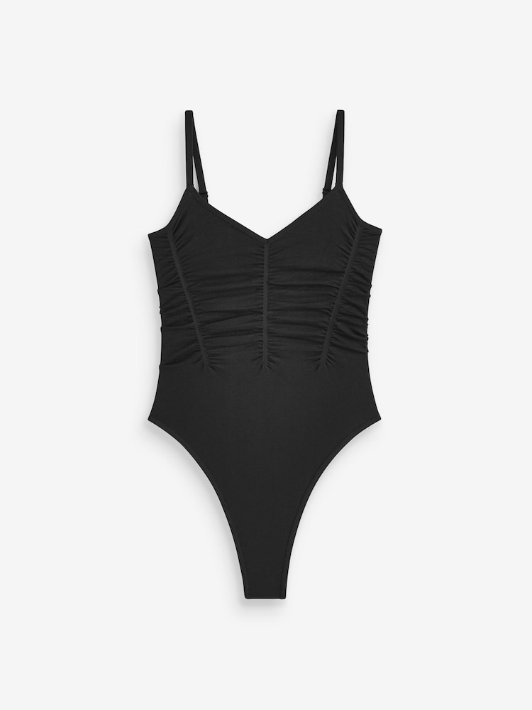 Lipsy Black Ruched Front Knitted Bodysuit - Image 5 of 5