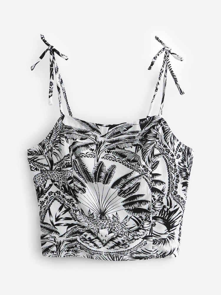 Black/White Large Floral Tie Shoulder Cami Top - Image 4 of 4 Black/White Large Floral Tie Shoulder Cami Top - Image 4 of 4