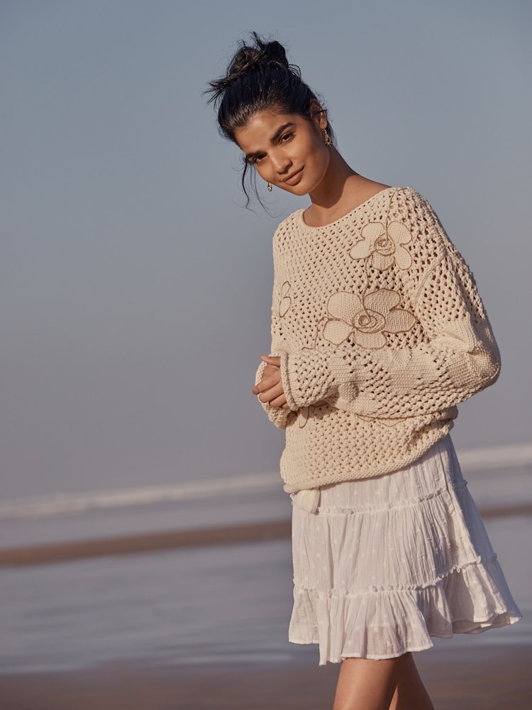 White Texture Cotton Tiered Mini Skirt - Image 1 of 5