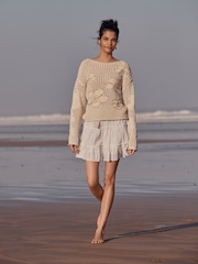 White Texture Cotton Tiered Mini Skirt - Image 2 of 5