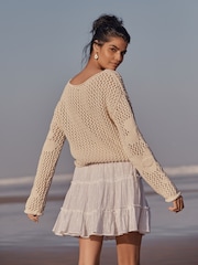 White Texture Cotton Tiered Mini Skirt - Image 3 of 5
