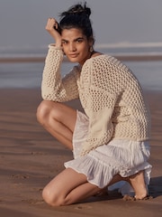 White Texture Cotton Tiered Mini Skirt - Image 4 of 5