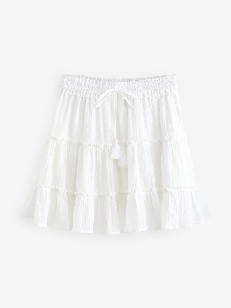 White Texture Cotton Tiered Mini Skirt - Image 5 of 5