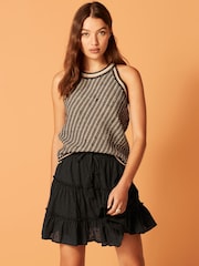 Black Texture Cotton Tiered Mini Skirt - Image 1 of 6