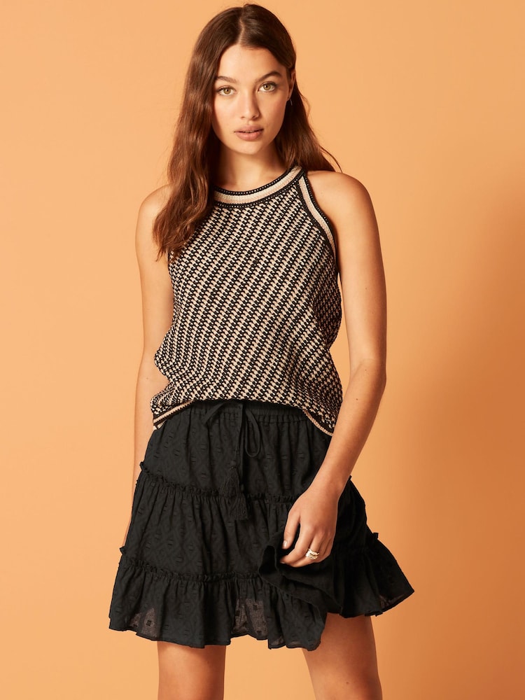 Black Texture Cotton Tiered Mini Skirt - Image 1 of 6