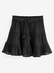 Black Texture Cotton Tiered Mini Skirt - Image 6 of 6