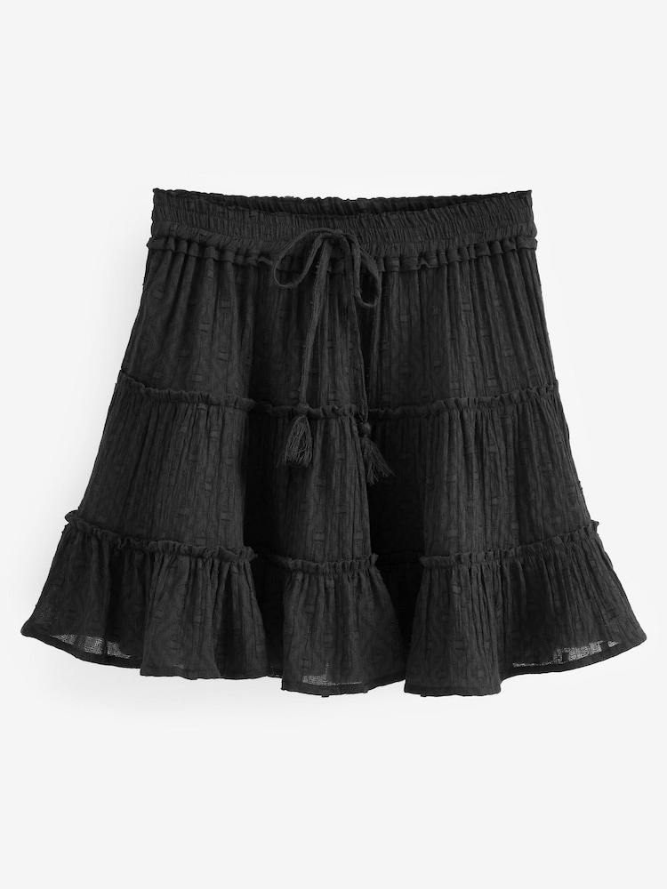 Black Texture Cotton Tiered Mini Skirt - Image 6 of 6