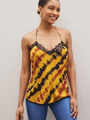 Ochre Yellow Tie Dye Lace Trim Cami Top - Image 1 of 4
