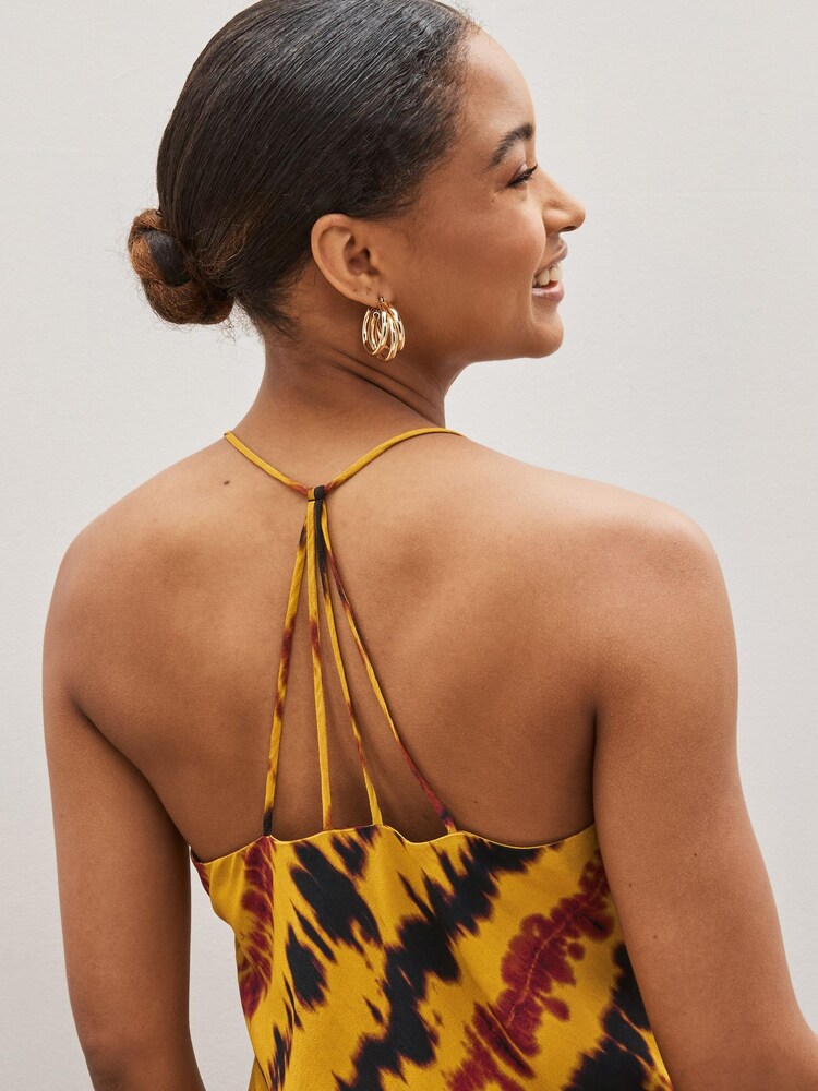 Ochre Yellow Tie Dye Lace Trim Cami Top - Image 2 of 4