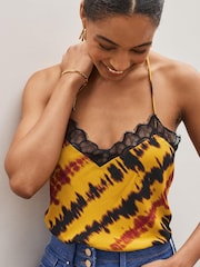 Ochre Yellow Tie Dye Lace Trim Cami Top - Image 3 of 4