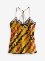 Ochre Yellow Tie Dye Lace Trim Cami Top - Image 4 of 4