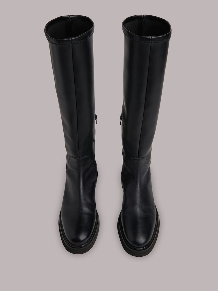Whistles Black Quin Stretch Knee High Boots - Image 2 of 4