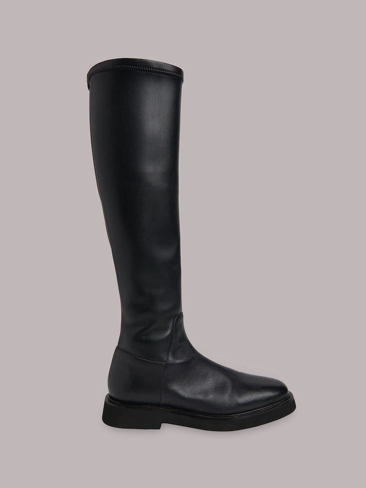 Whistles Black Quin Stretch Knee High Boots - Image 3 of 4