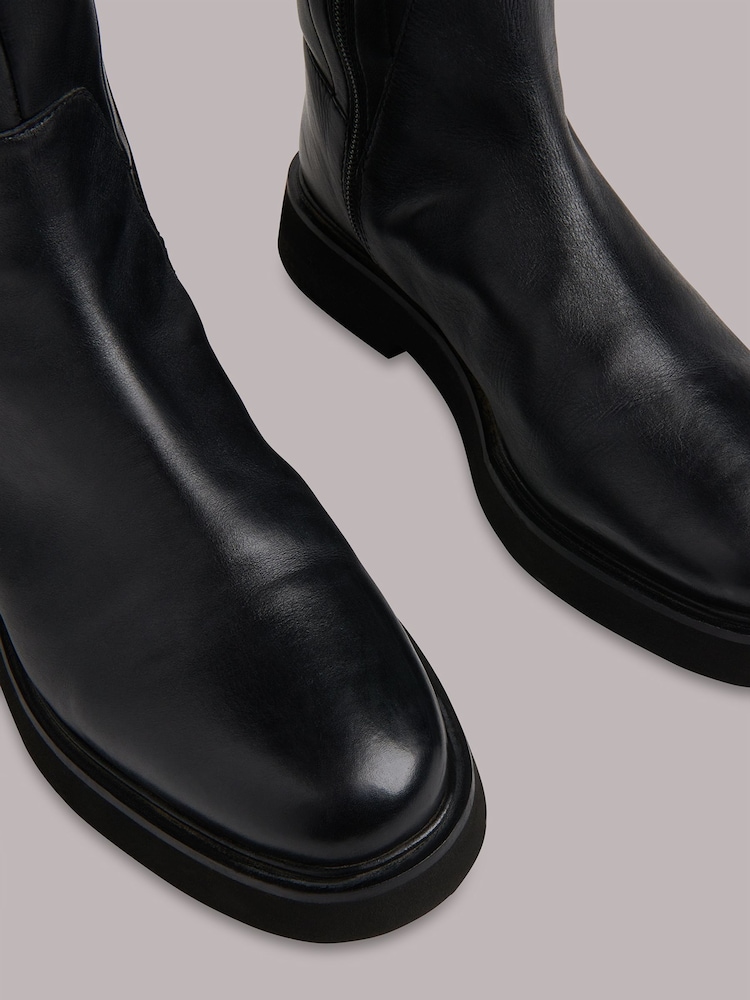 Whistles Black Quin Stretch Knee High Boots - Image 4 of 4