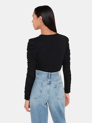 Whistles Black Ruched Sleeve T-Shirt - Image 2 of 4