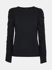 Whistles Black Ruched Sleeve T-Shirt - Image 4 of 4