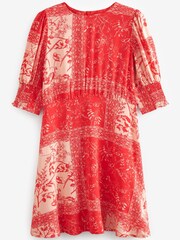 Red Floral Leaf Print Short Sleeve Mini Dress - Image 4 of 4