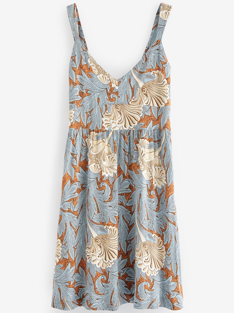 Morris & Co. Rust Orange/Blue Tulip Print Summer Cami Mini Dress - Image 5 of 5