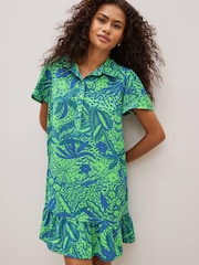 Celia Birtwell Green / Blue Floral Mini Short Sleeve Shirt Dress - Image 1 of 5